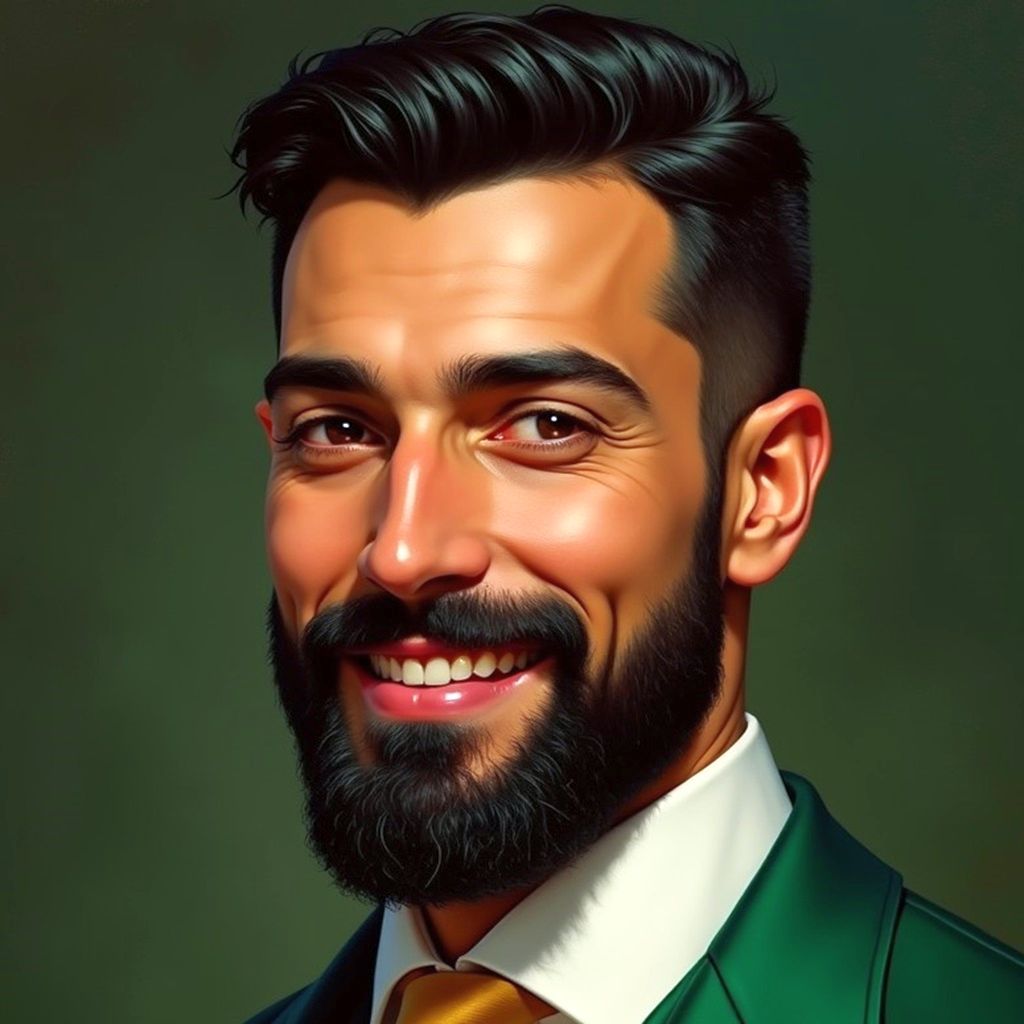 A handsome man with a green suit