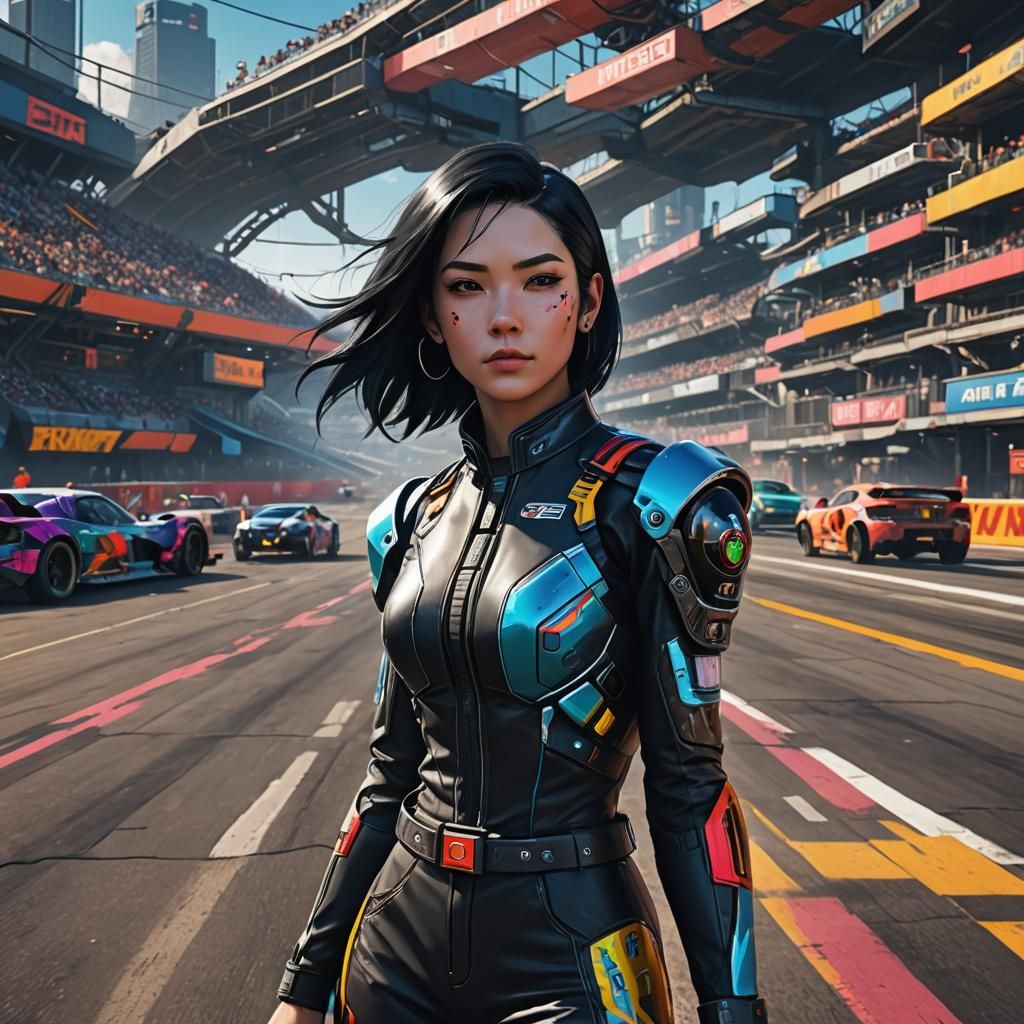 a beauty female, android no.18, black hair, confidence, race...