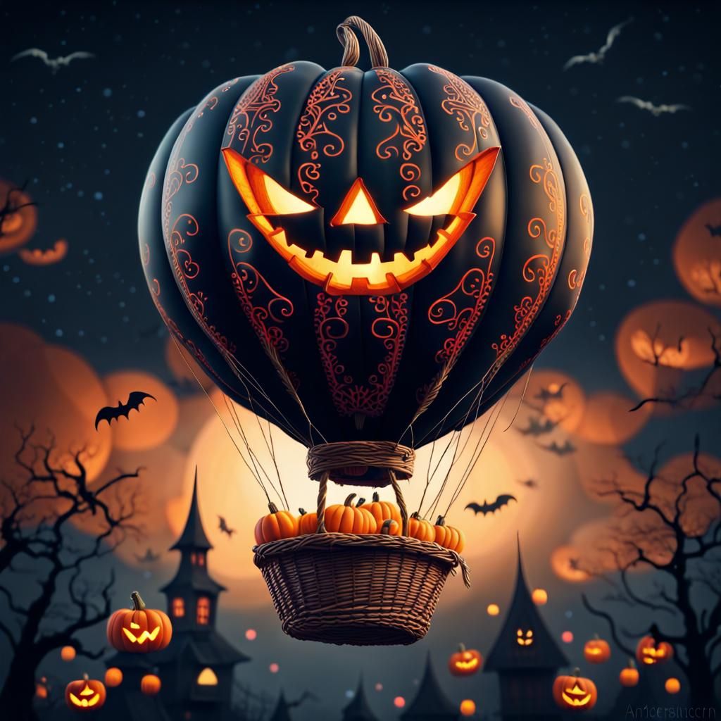 Fabulous Festive Halloween Hot Air Balloon AI Generated Artwork