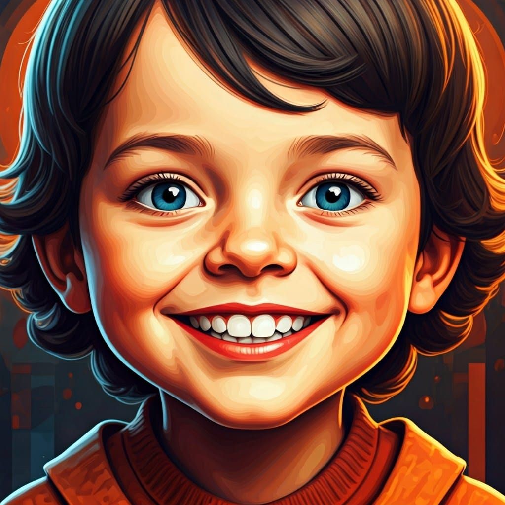 Vibrant Neo-Cubist Child Smiles with Bright White Teeth