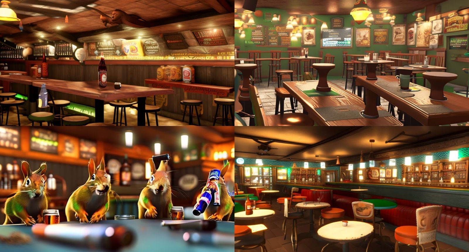 Squirrels drinking beer in an Irish pub Unreal Engine 64 meg...