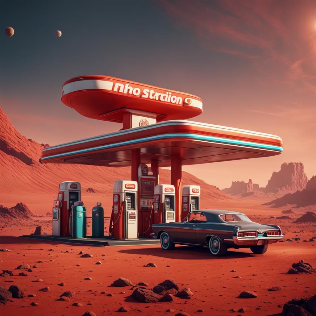 Fantasy Mars Gas Station - AI Generated Artwork - NightCafe Creator