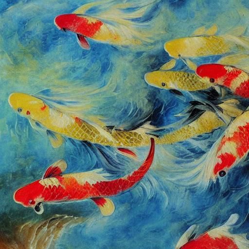 Koi Carp Leaping in Expressionist Impasto Style