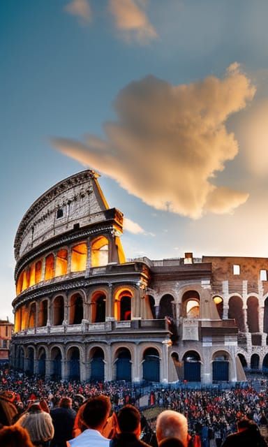 A panoramic image of the Colosseum; with crowd of spectators...