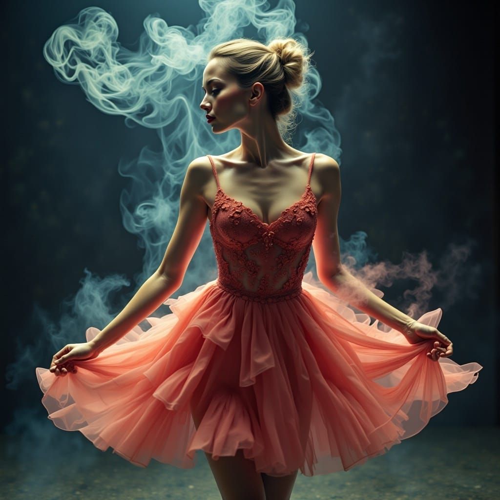  <lora:SDA Masterpiece v2:1.0> Smoke lora, dancer, frilly dress