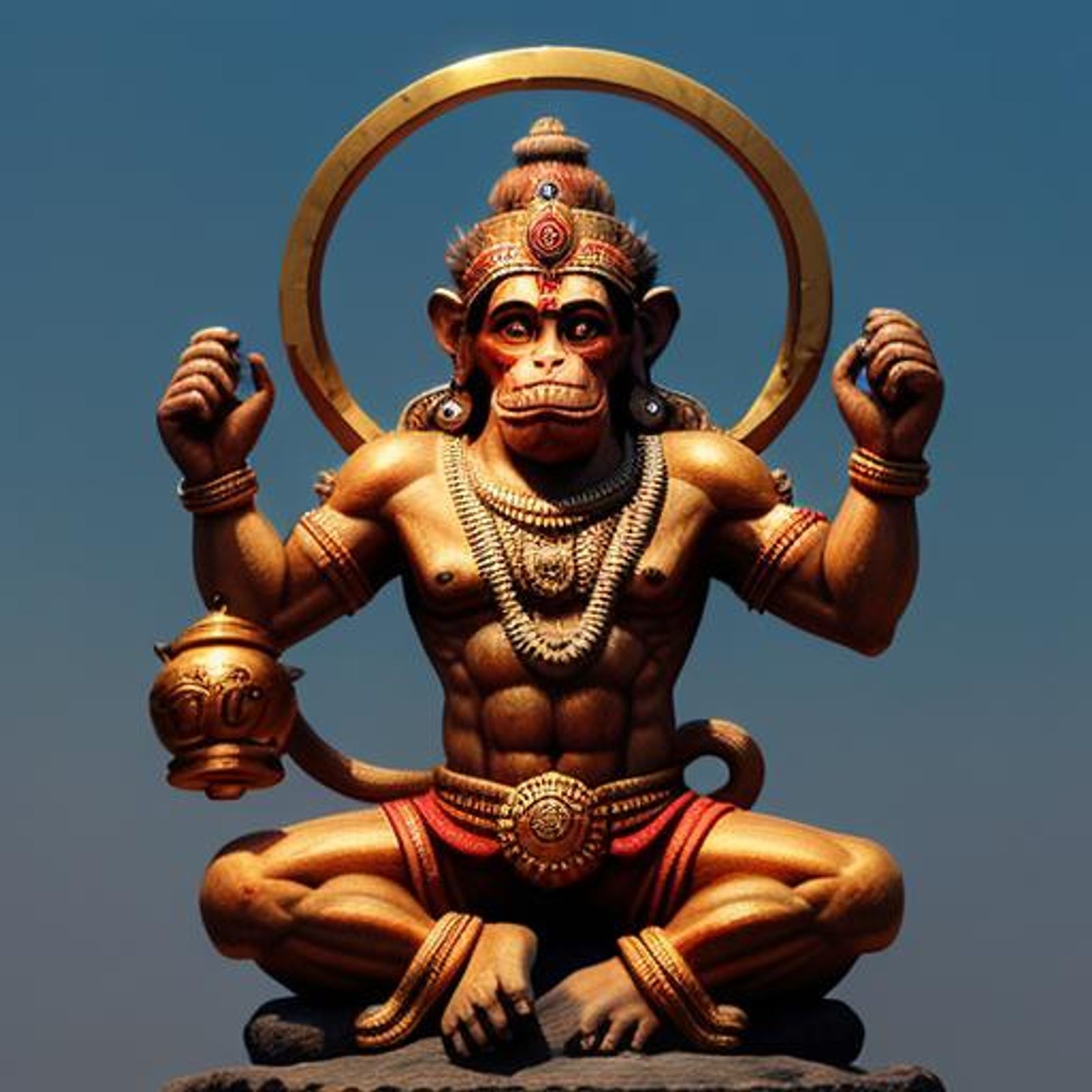 Monkey-faced Hanuman is worshiped as a symbol of physical strength ...