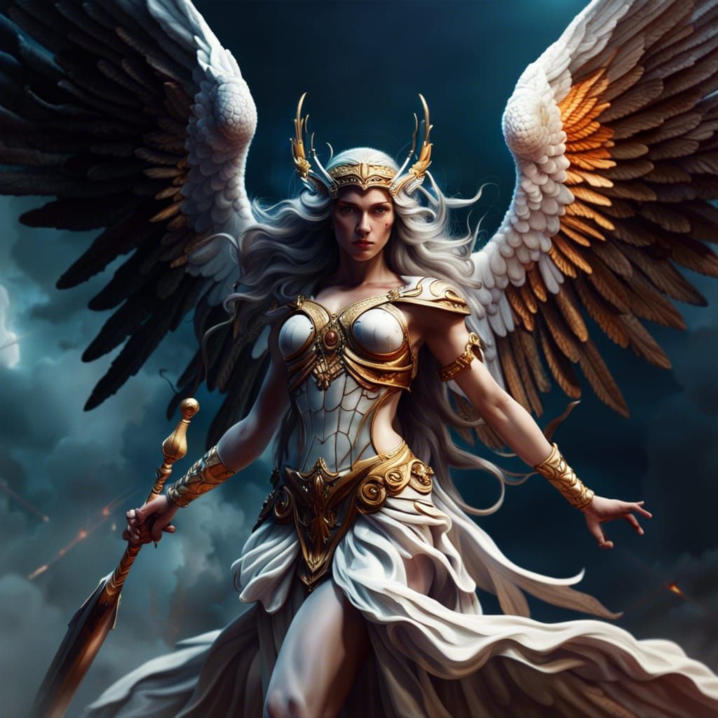 Greek beautiful mythology goddess Nemesis , with sword , with white ...