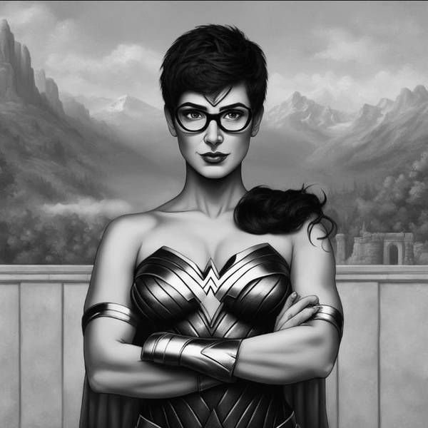 MONA LISA AS WONDERWOMAN ROCKING A FAUX HAWK HAIRSTYLE..