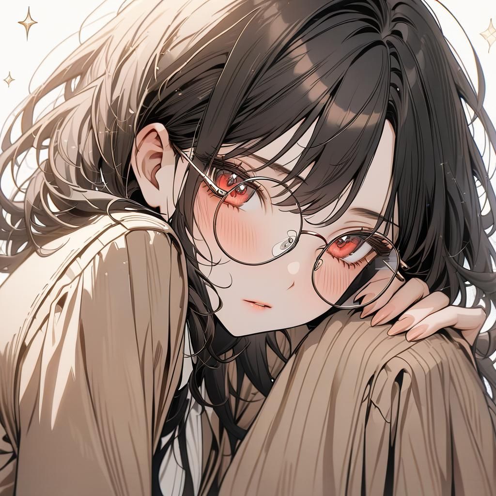 Anime Girl in Brown Aesthetic with Red Eyes