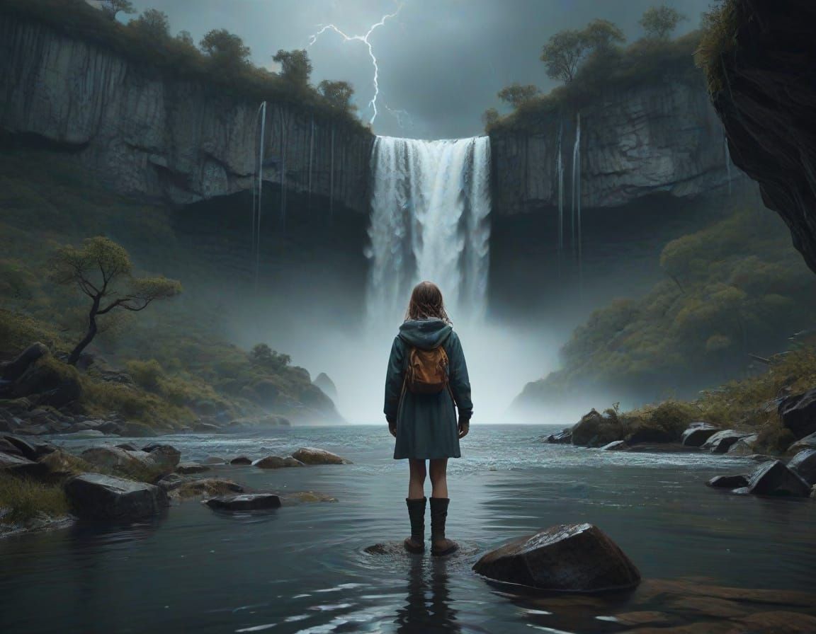 Surreal Waterfall Scene in Amanda Sage Style