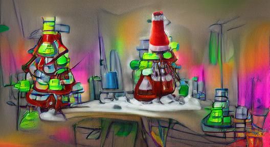 "Cartoon Christmas tree" dressed like Santa-clause in his la...