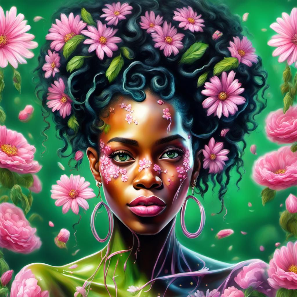 Beautiful African American Woman in Airbrush Oil Painting