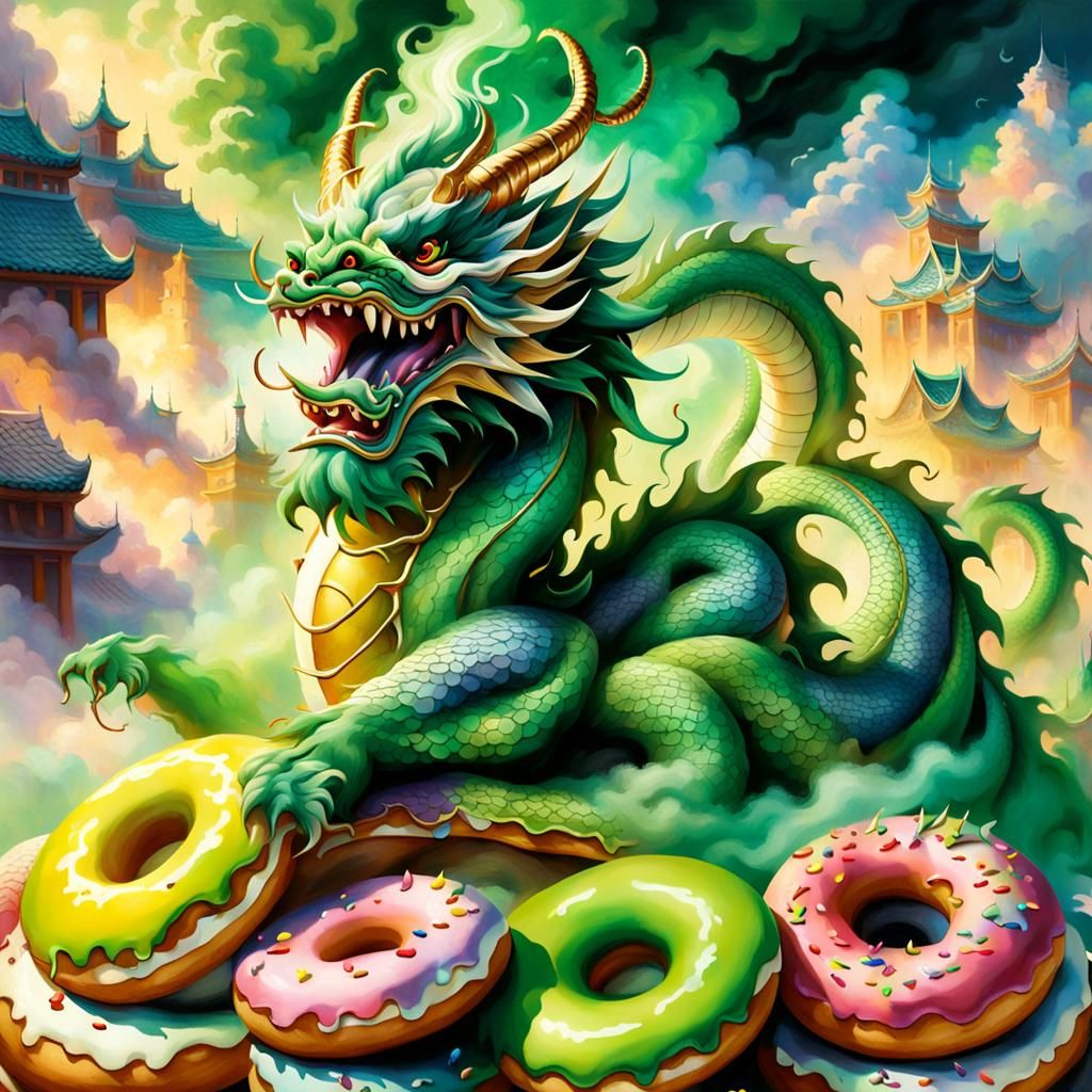 Burping Dragon hoarding doughnuts - AI Generated Artwork - NightCafe ...