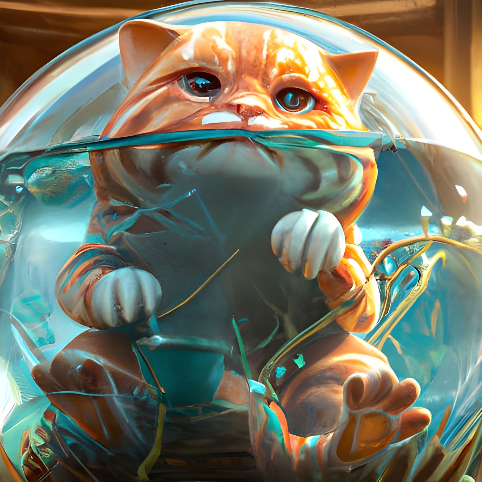 Cat stuck in a glass globe