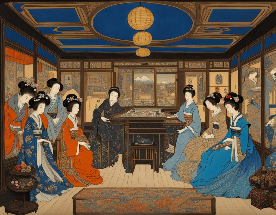 Japanese men and women in a pachinko parlor