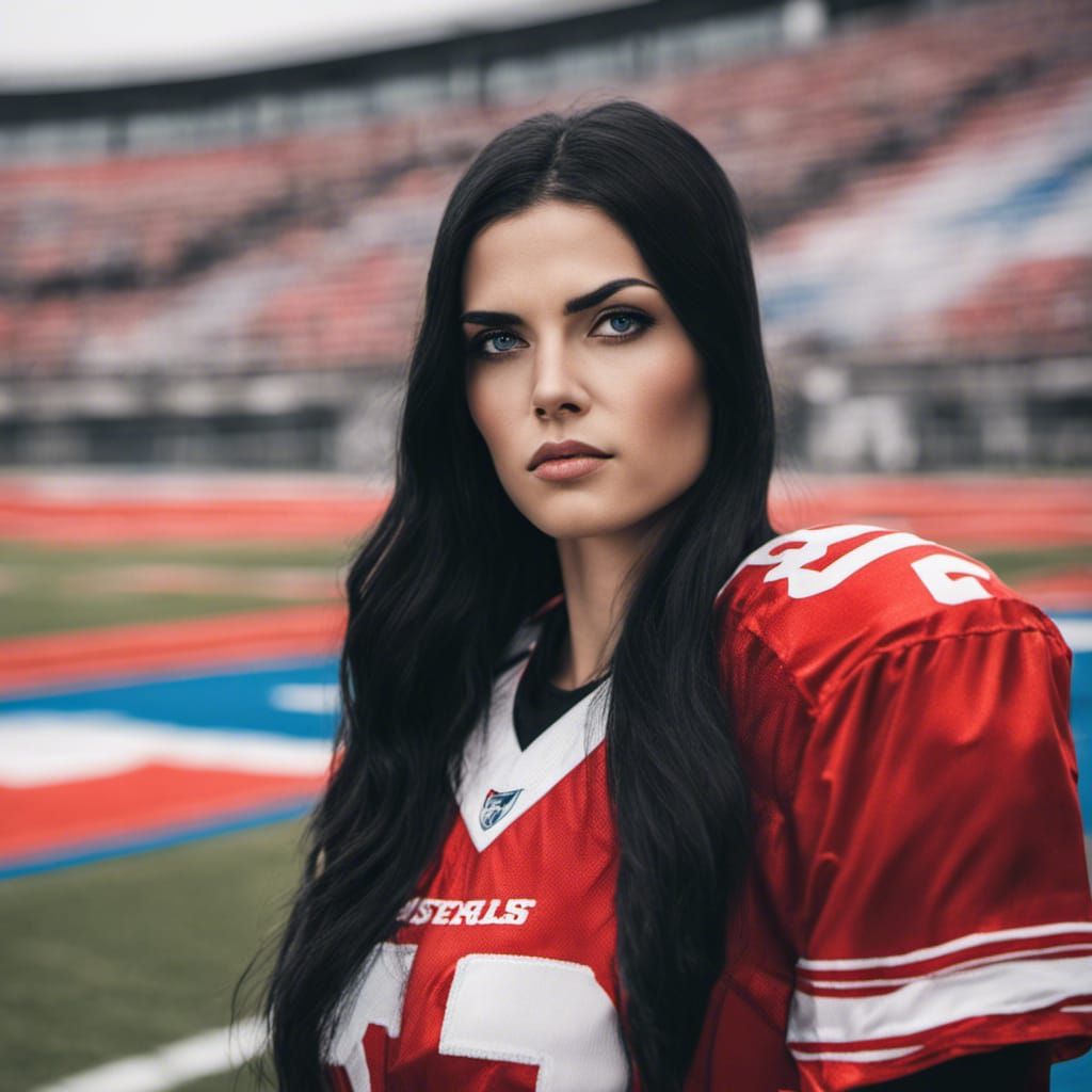 Beautiful woman with long black hair wearing a red and white...