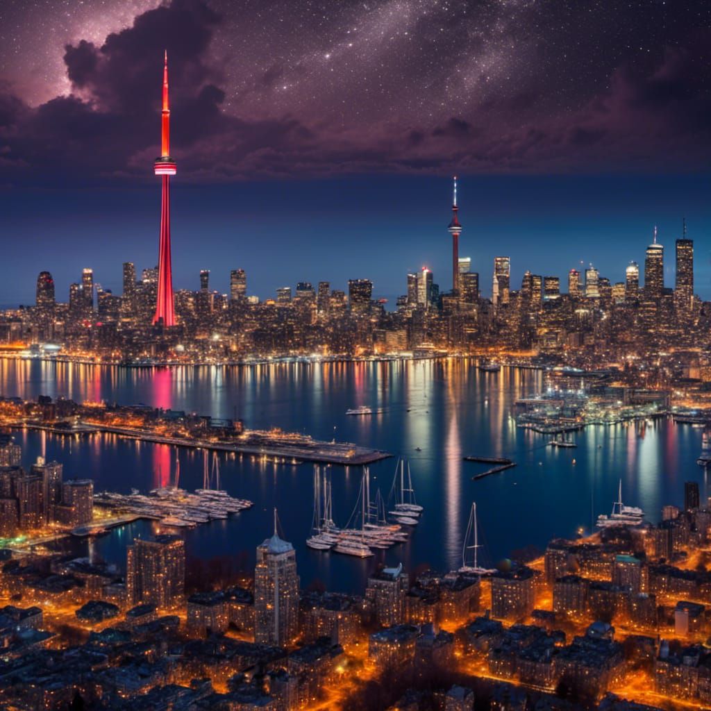 Toronto at night, seen from Lake Ontario