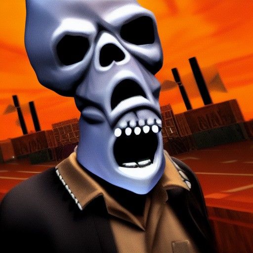 Angry Guitarplayer Headhunter realistic character spooky