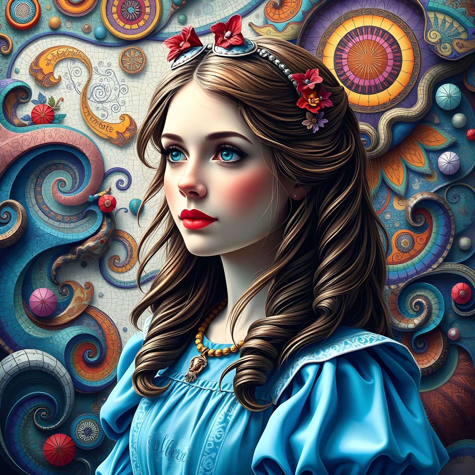 Alice in Wonderland Mosaic in Vibrant Abstraction