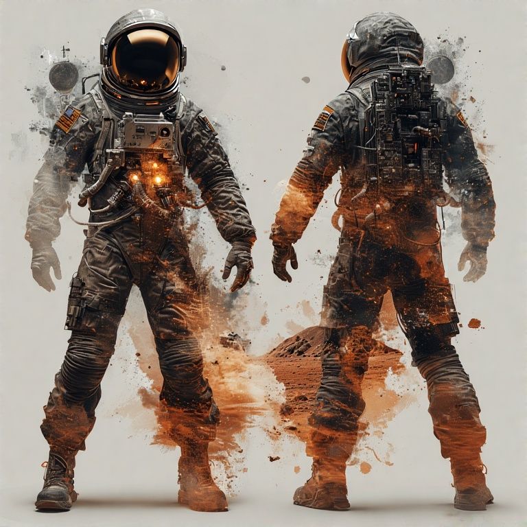 Double exposure Mars landing tattoo sheet on model.