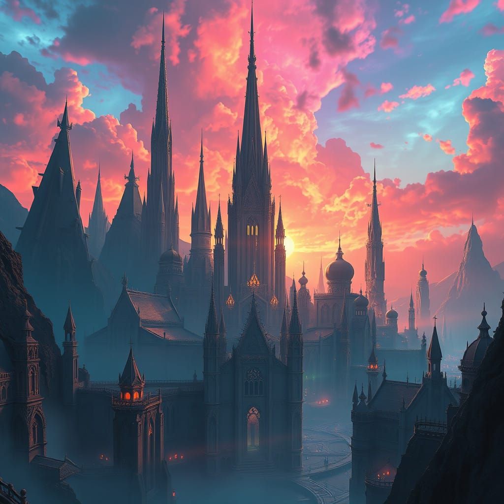 Futuristic Fantasy City in Ethereal Hues