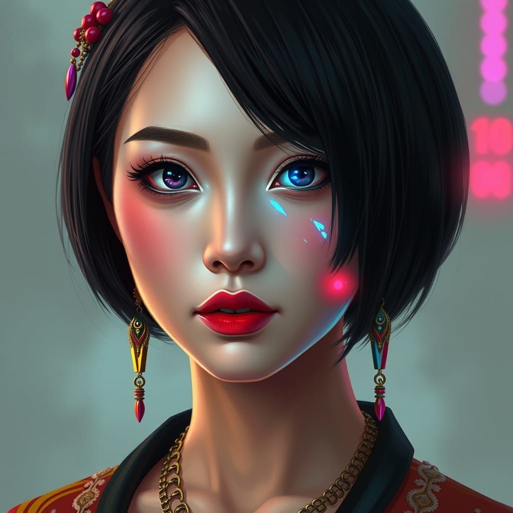 Thai Woman: Tradition and Cyberpunk Fusion
