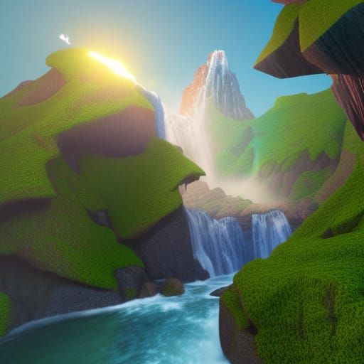 Waterfall and mountains