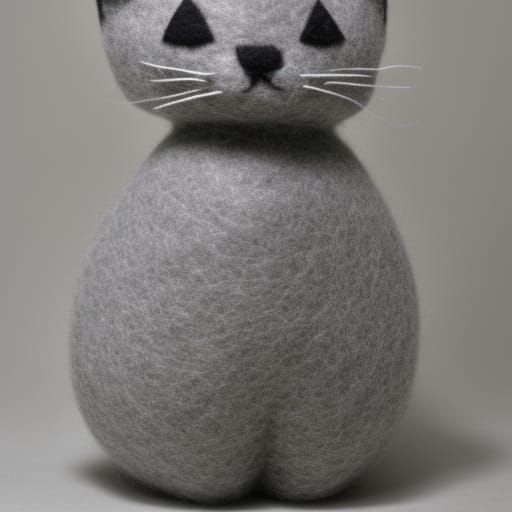 Cat made of grey felt wool