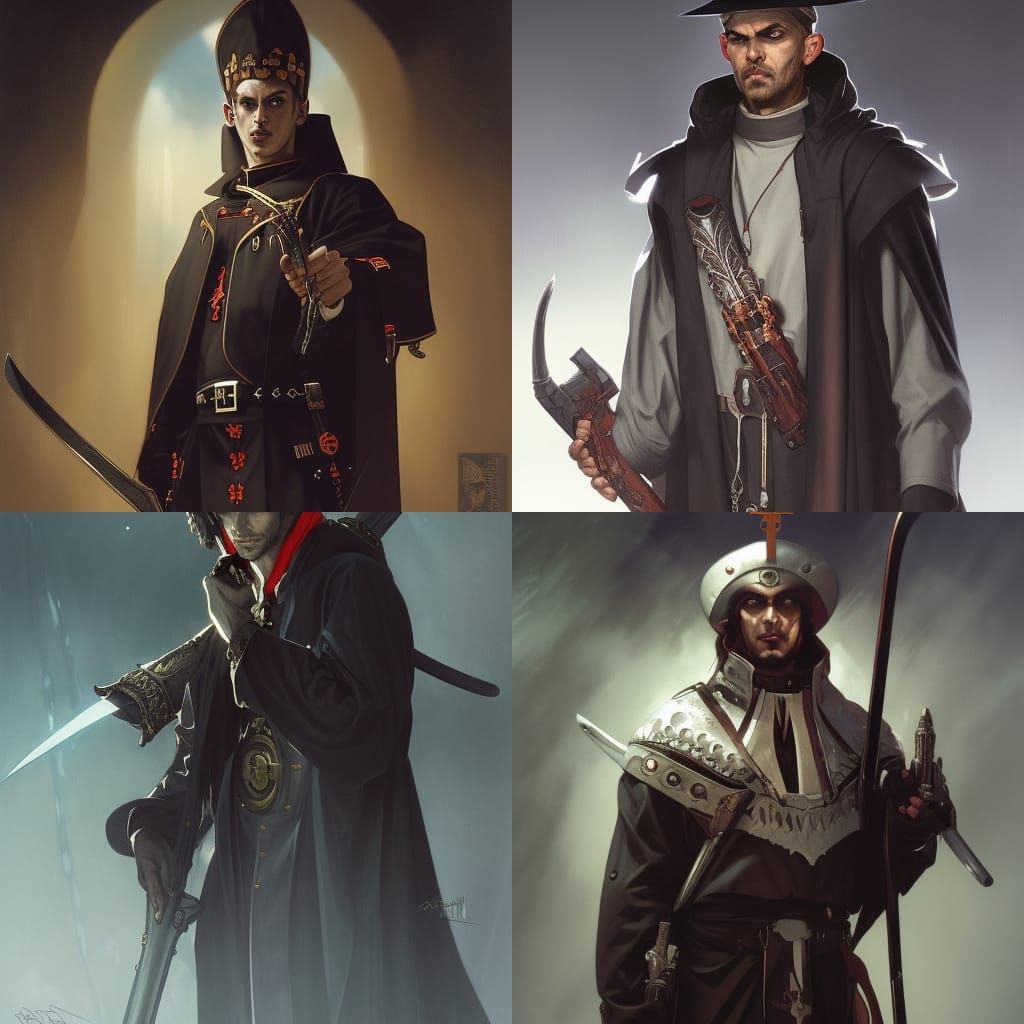 vampire-slayer priest, tactical uniform, ringed cross on the...