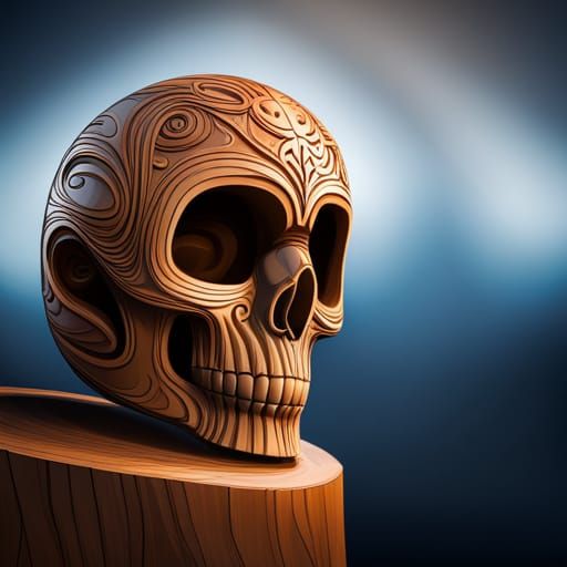 Wood skull carving 