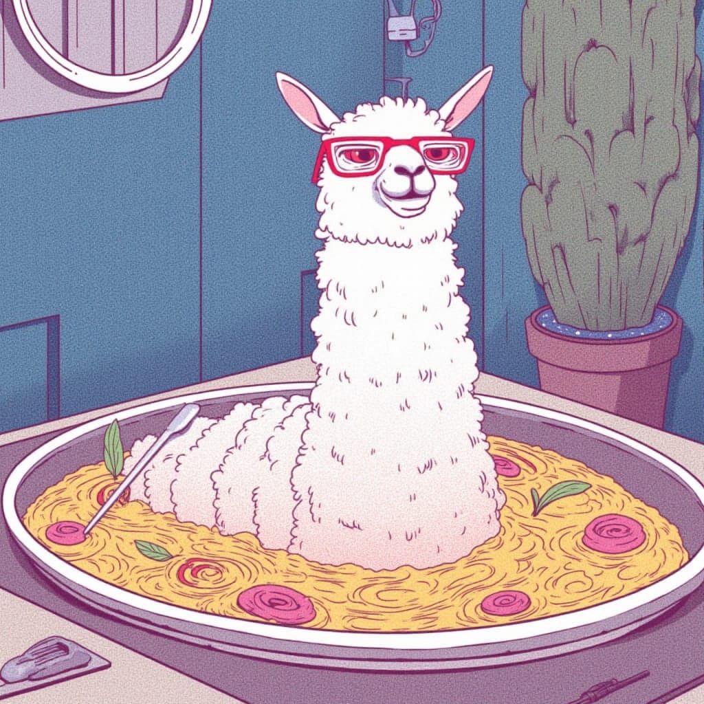 <lora:Pasta Chef Llama:1.0>
Psychedelic hypnagogia adventure of the pasta chef llama