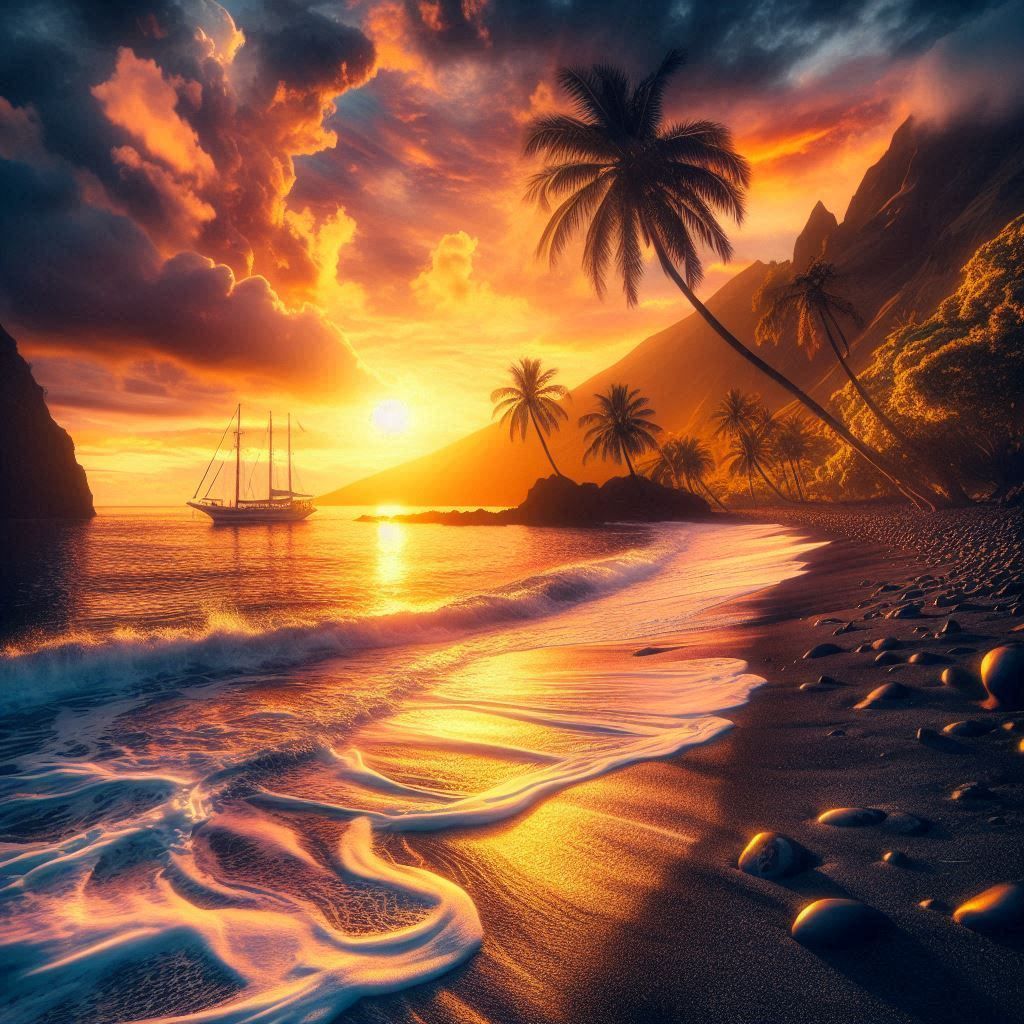 beach with black volcanic sand