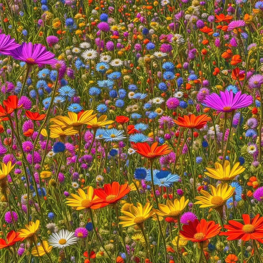 photo of plentiful multi-coloured wildflowers taken at groun...