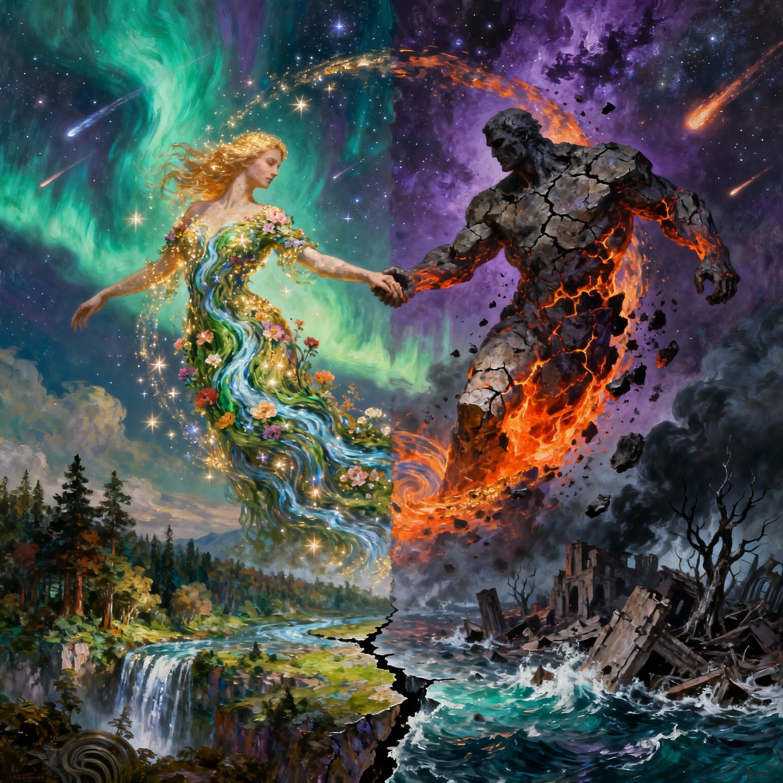 *A surreal cinematic oil-on-canvas masterpiece in ultra-high detail, painted with bold palette knife ...  by @TEEGRAF