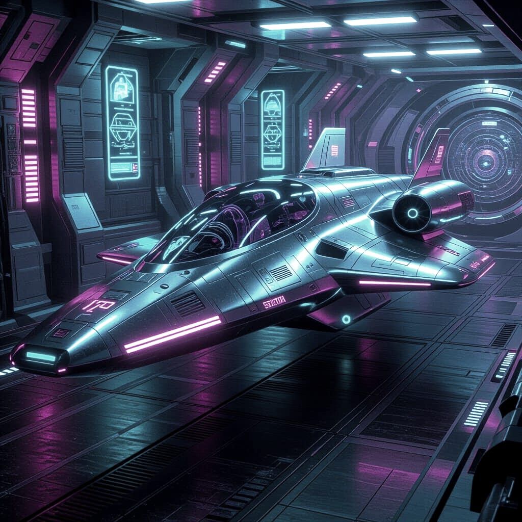 Fighter plane inside the mothership in space  by @VickyNagyDesign