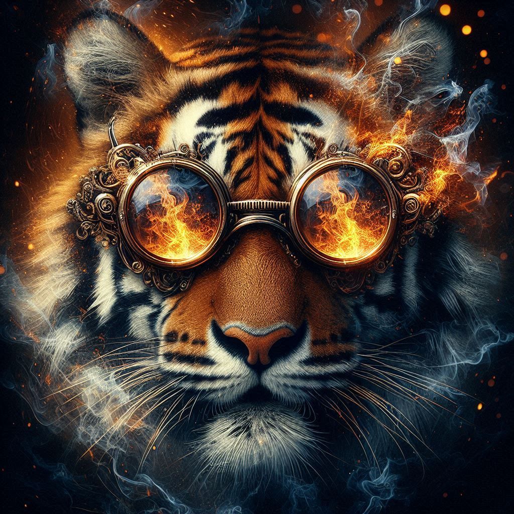 Steampunk fiery cosmic Tiger
