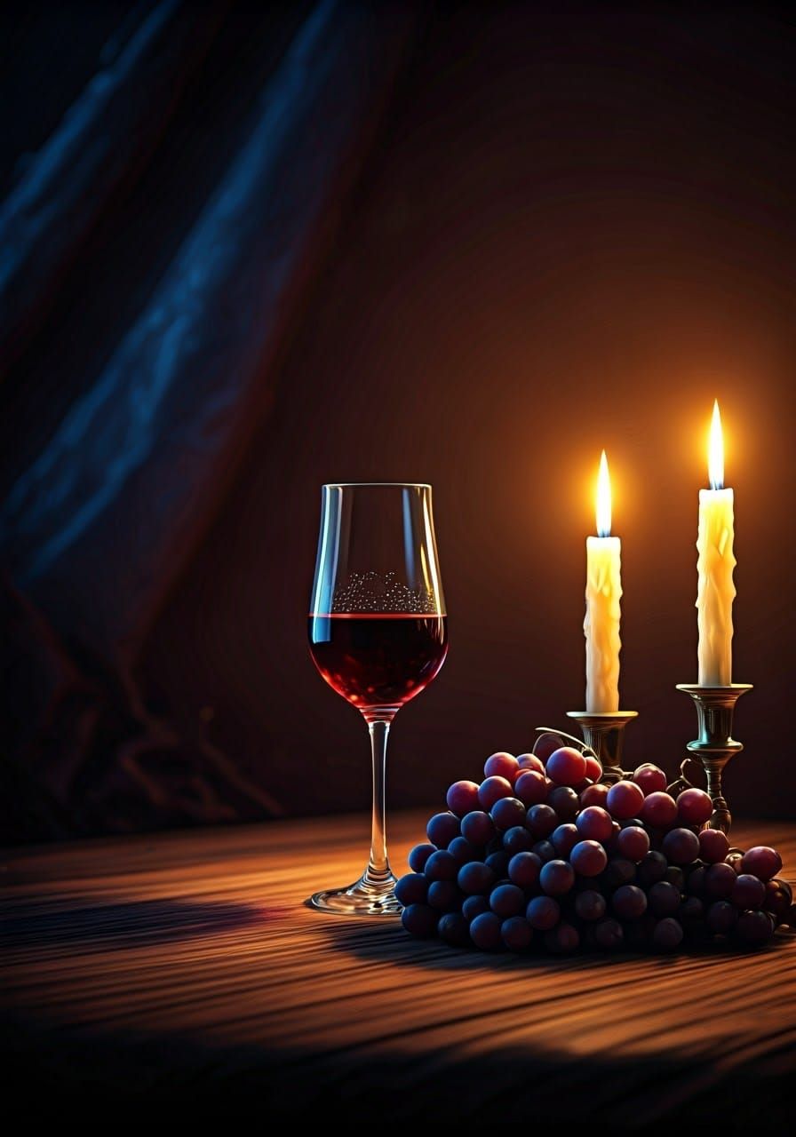 Surreal Shabbat Wine and Candles Scene in Fantasy Concept Ar...