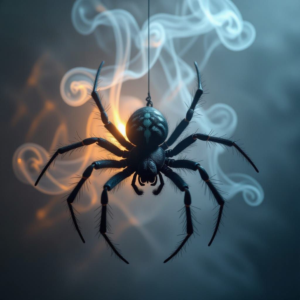 Spider Silhouette Formed From Luminous Smoke