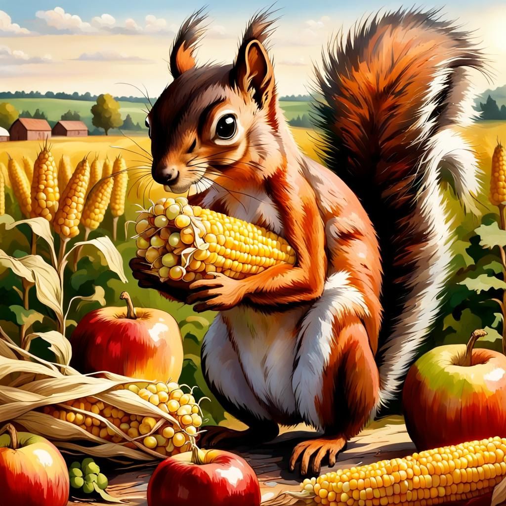 Squirrel collecting harvest for the winter IV  by @qu