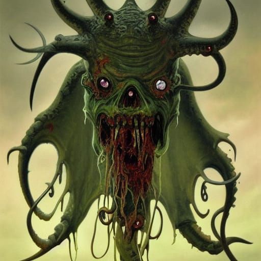 Zombie Squid Demon Monster in Oil Painting Style