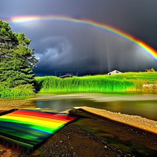 Rainbow with pot of gold at end