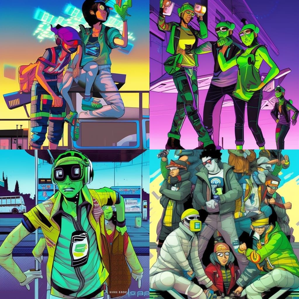 Jet Set Radio Future characters standing in the bus stop, ni...