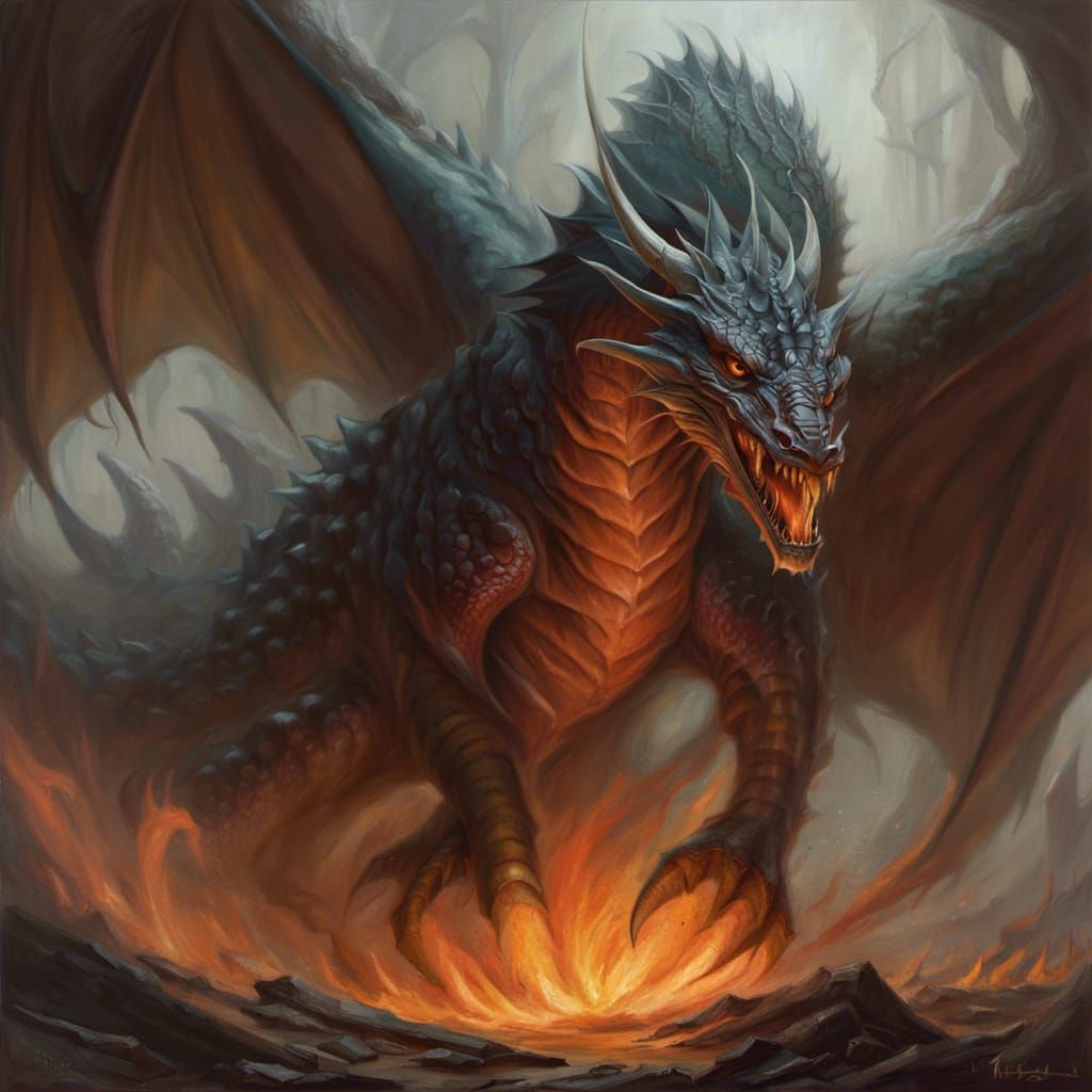 by Antonio Manzanedo, an imposing dragon emerges from fire - AI ...