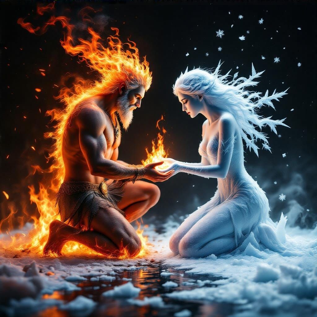 Gods of Fire and Ice Unite in Hyperrealistic Digital Art