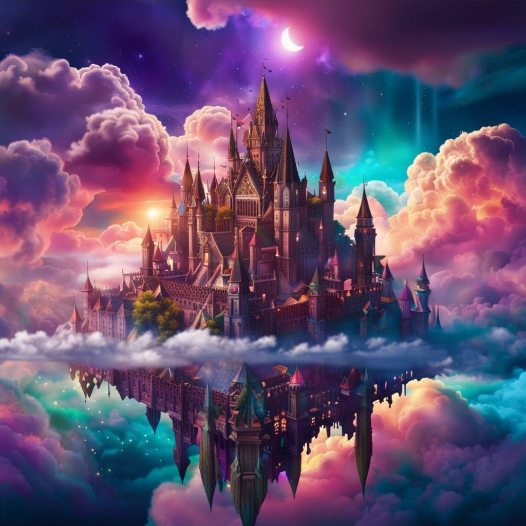 Magical city floating in the sky amongst clouds  by @moowokuorn