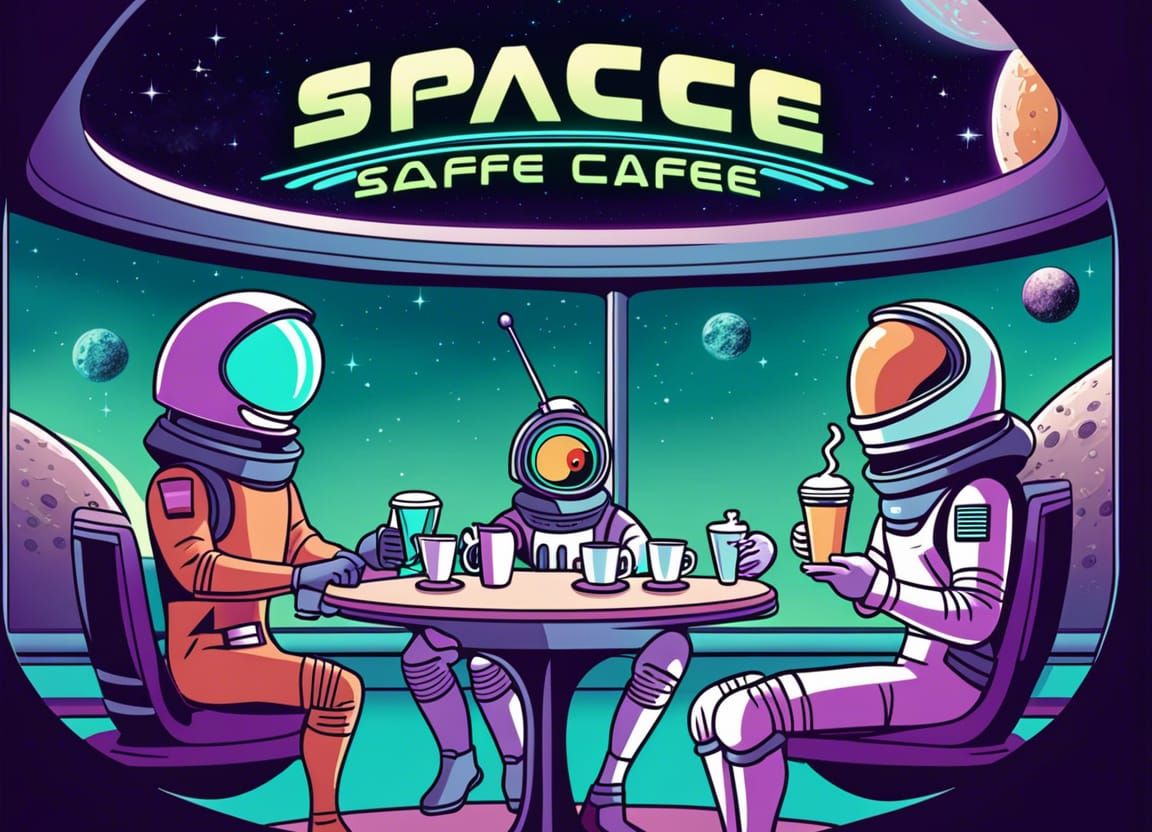 Alien & astronauts enjoying a good time at the Satellite Spa...