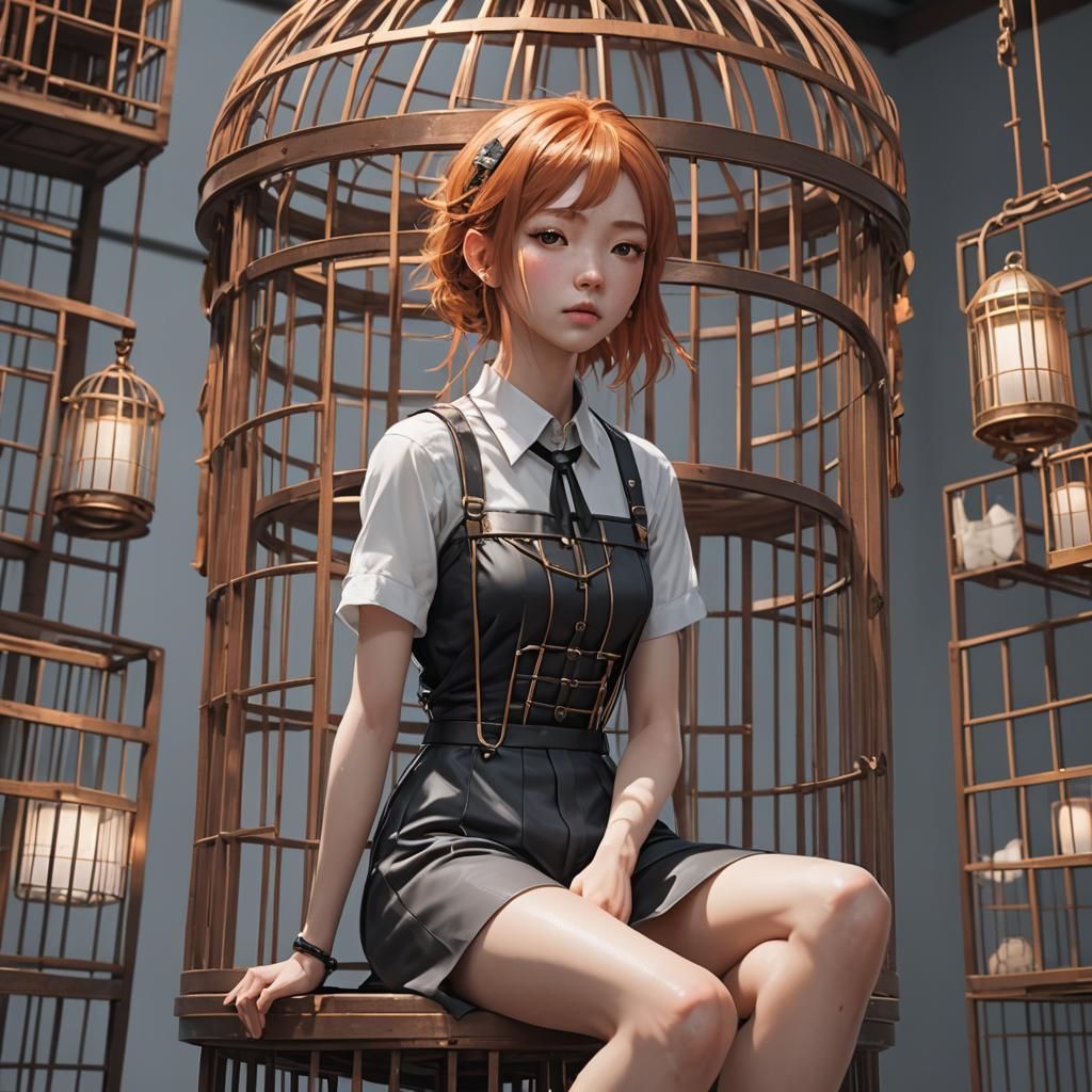 masterpiece, distinct, highres, skinny, tall, sit, cage, 1gi...