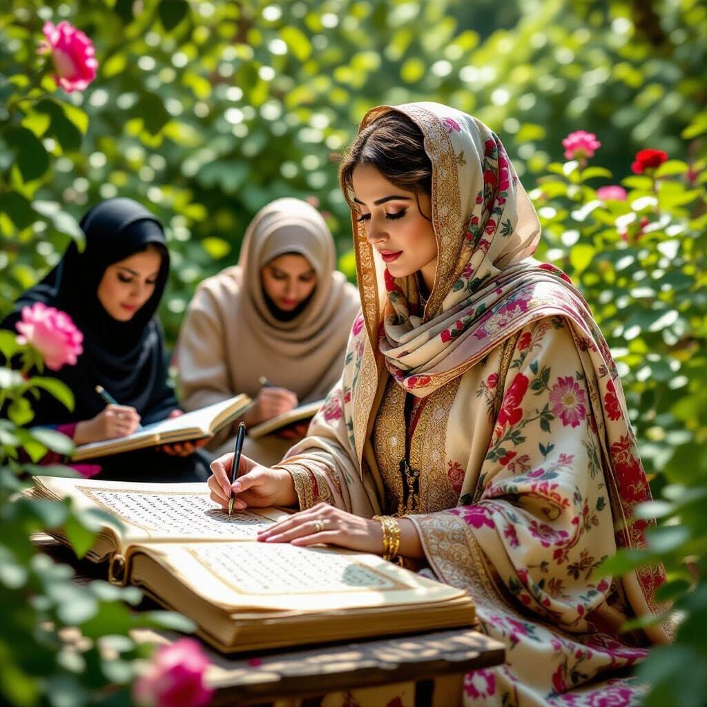 Poetess writing poetry.