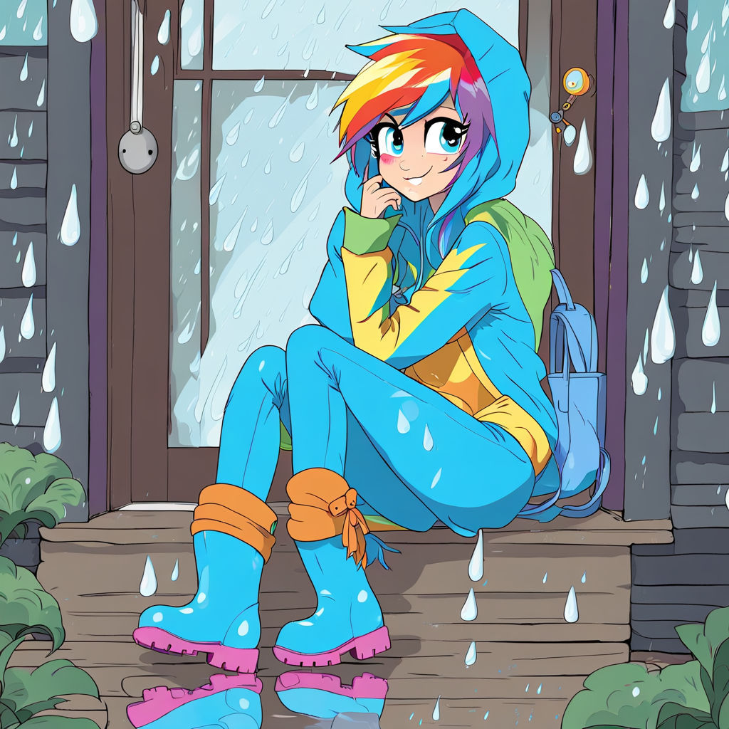 Rainbow Dash wearing a rain-suit