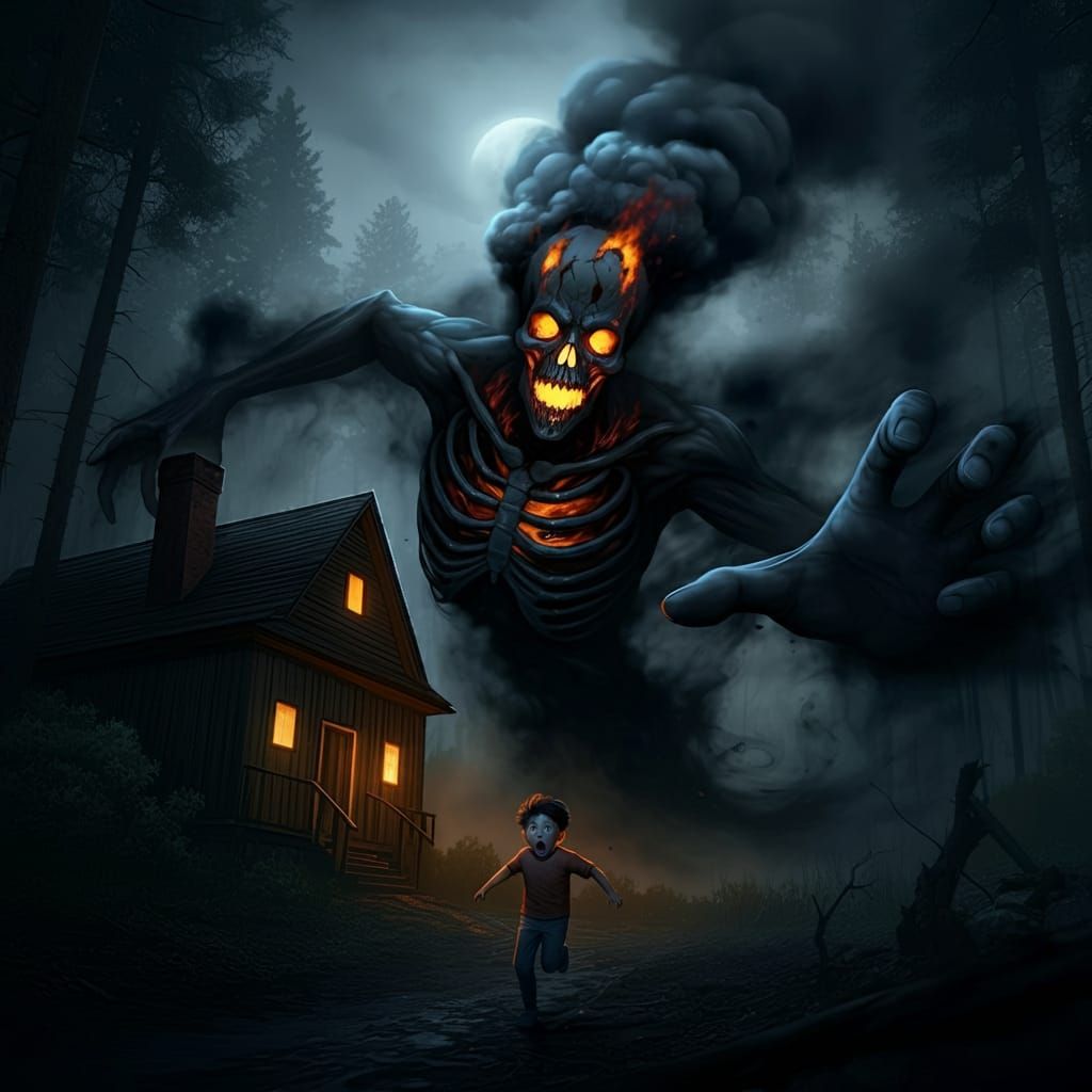 Smoke ghost coming from haunted chimney